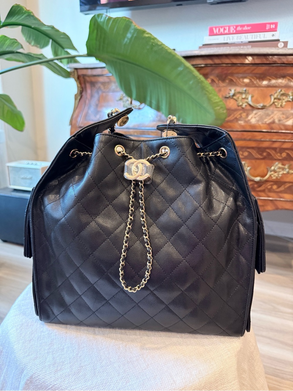 CHANEL 25 Medium Black Caviar w/ Gold Hardware